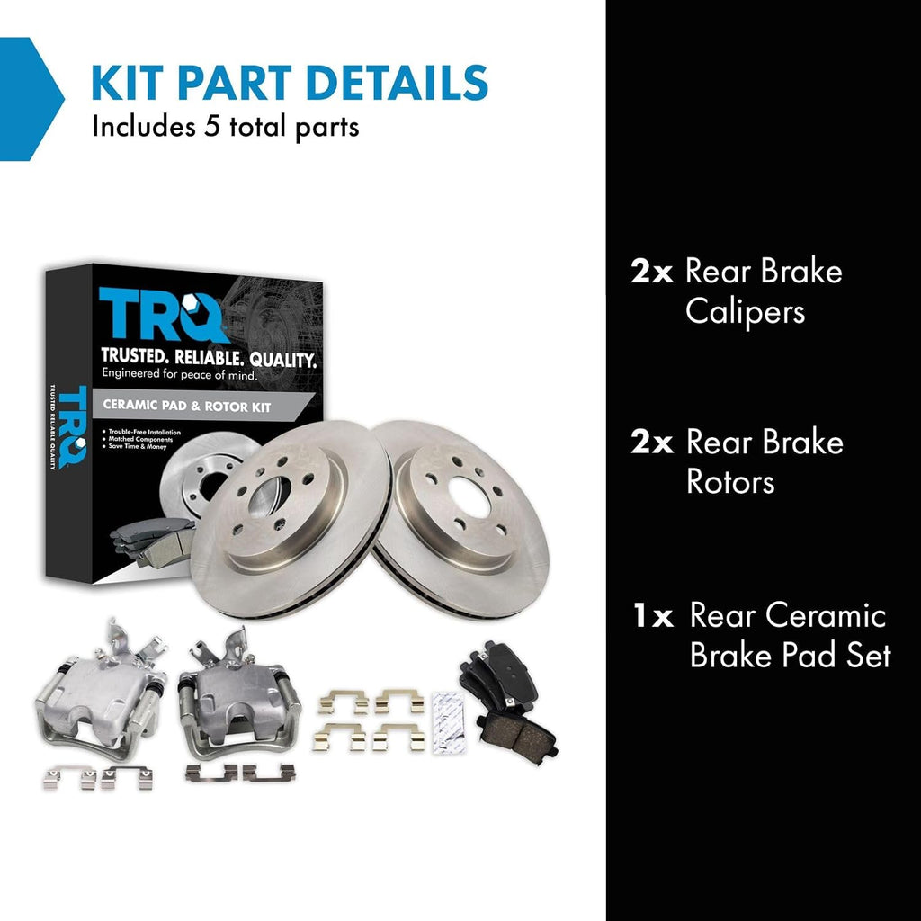 TRQ Rear Brake Pad and Rotor Set Ceramic Vented Rotors Calipers Compatible with 2013-2016 Buick LaCrosse 2011-2016 Regal 2014-2019 Chevrolet Impala 2013 Malibu