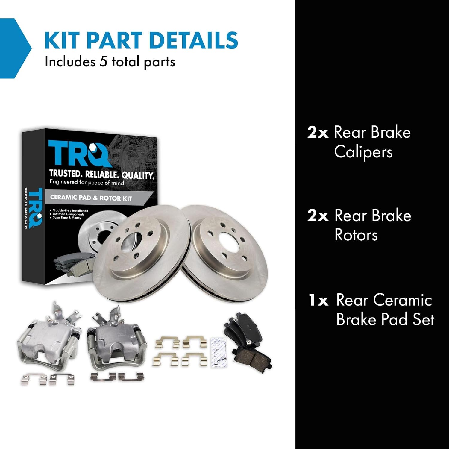 TRQ Rear Brake Pad and Rotor Set Ceramic Vented Rotors Calipers Compatible with 2013-2016 Buick LaCrosse 2011-2016 Regal 2014-2019 Chevrolet Impala 2013 Malibu