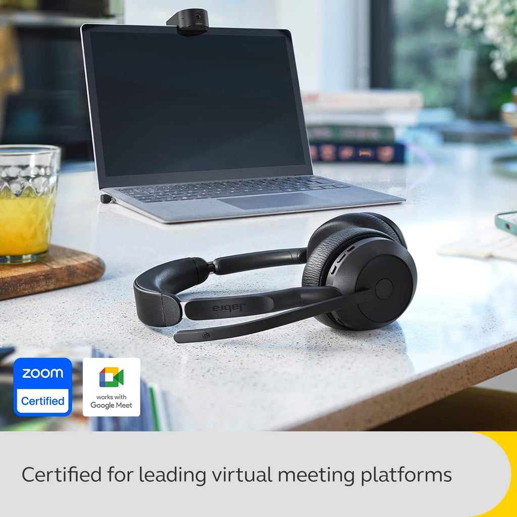 Jabra Evolve2 55 Stereo Wireless Headset - Charging Stand, AirComfort Technology, Noise-Cancelling Mics & Active Noise Cancellation - Works with UC Platforms Such as Zoom & Google Meet - Black