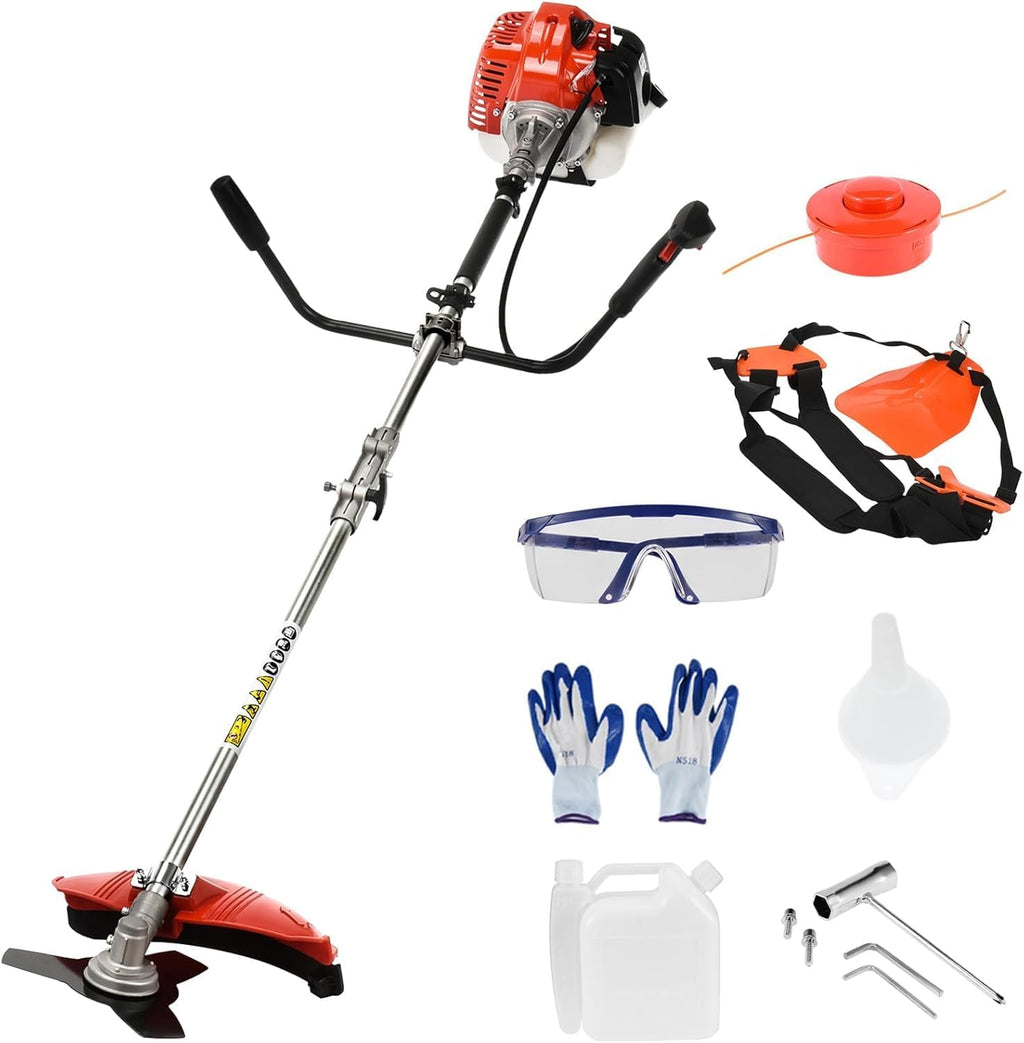 52CC 2-Stroke Gas Weed Eater, Gas String Trimmer, Gasoline Powered Weeds Eater, Weed Wacker, Gasoline Trimmer for Lawn Garden Yard, Red