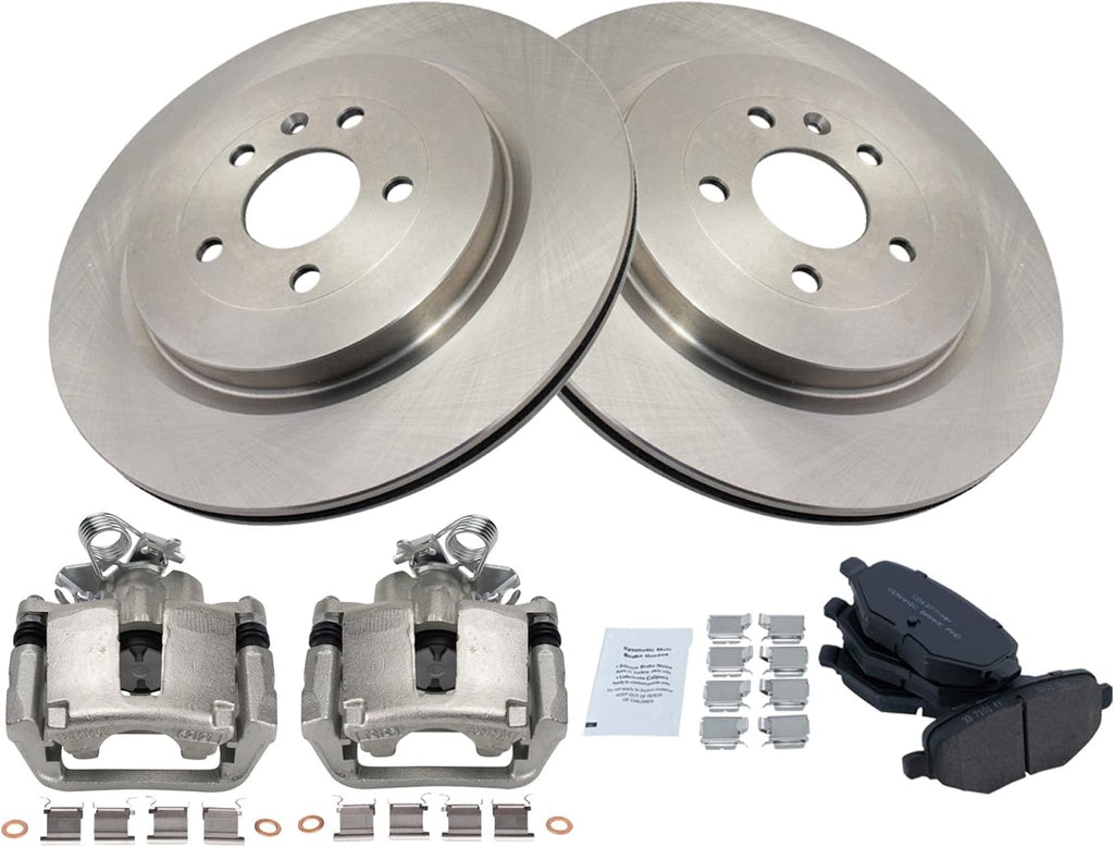 TRQ Rear Brake Pad and Rotor Set Ceramic Vented Rotors Calipers Compatible with 2013-2018 Ford Explorer Flex Police Interceptor Utility Taurus 2014-2018 Lincoln MKT