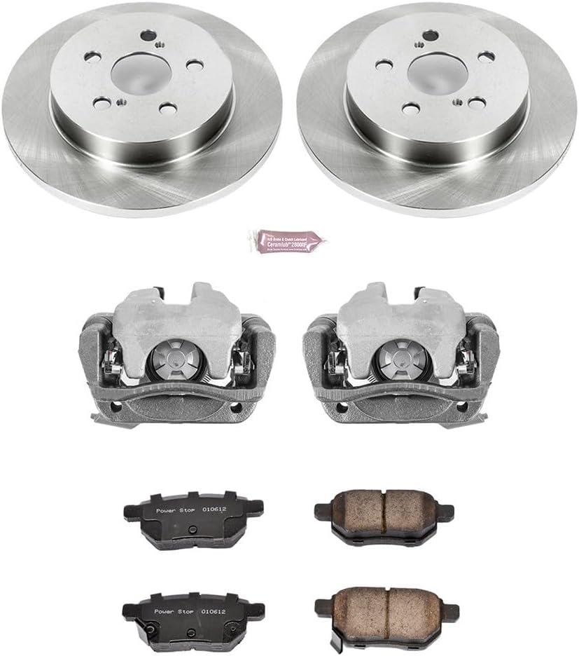 PowerStop Rear Brake & Caliper Kit for Pontiac Vibe 2009-10 |Toyota Corolla 2009-10 |Corolla 2014-19 |Matrix 2009-13 - Ceramic Brake Pads + Calipers + Disc Rotors Replacement, KCOE4736