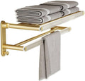 Towel Rails Bathroom Shelves Towel Rack for Bathroom, Wall Mounted Foldable Bath Towel Holder with Double Towel Bar, Gold Aluminum Towel Organizer Towel Storage Hanger Shower Caddy