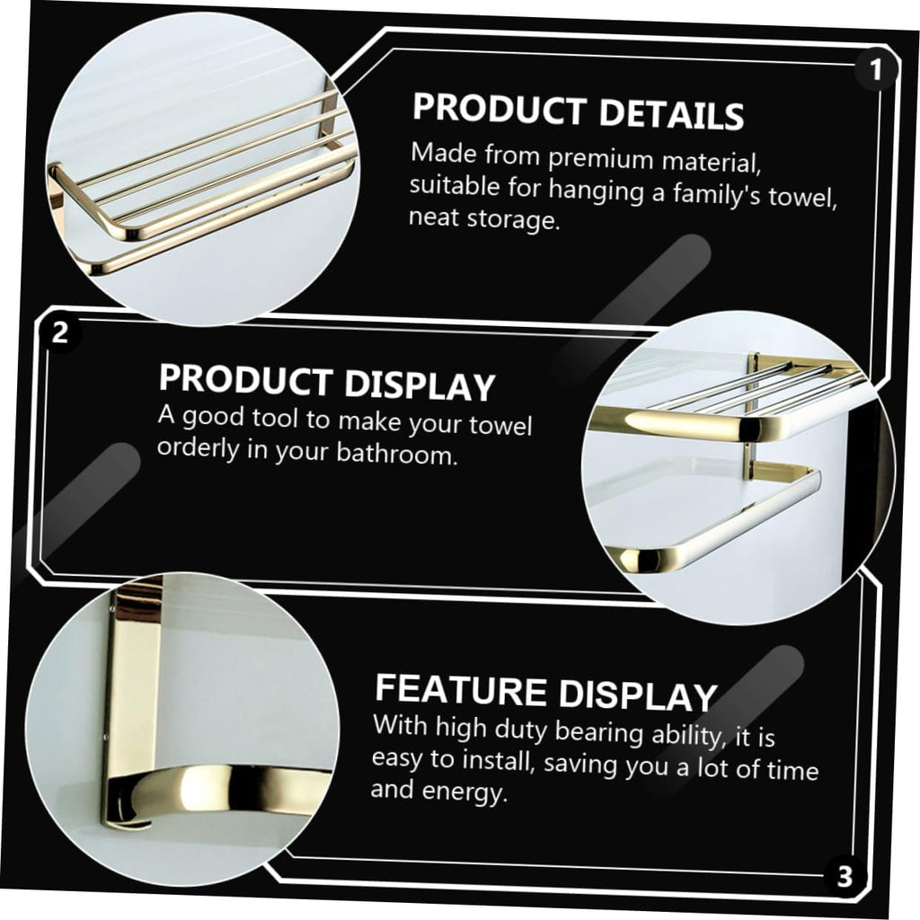 LIFKOME Brass Bathroom Towel Rack Wall-Mounted 58cm Gold Finish Towel Holder Storage Bar for Bath and Kitchen