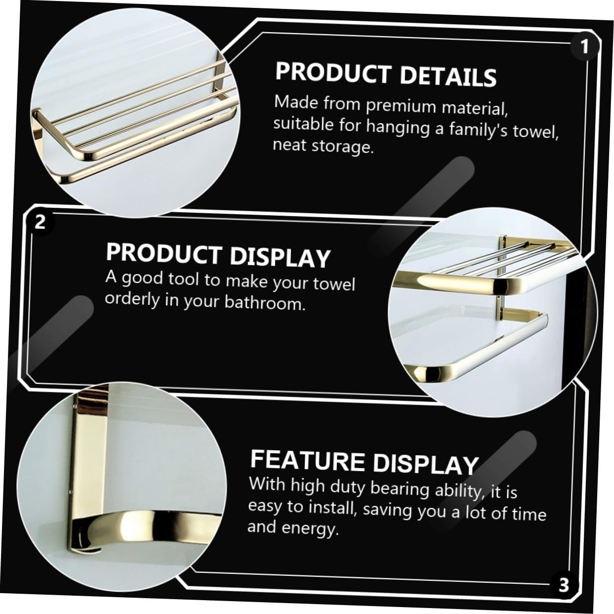 LIFKOME Brass Bathroom Towel Rack Wall-Mounted 58cm Gold Finish Towel Holder Storage Bar for Bath and Kitchen