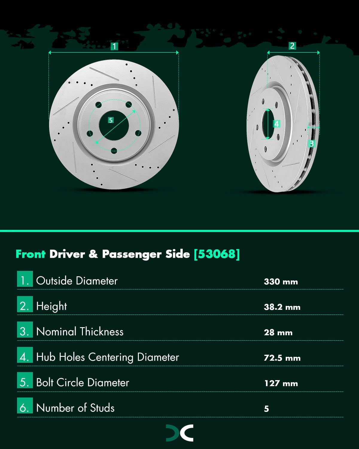 SCITOO Brake Kits For Chrysler Pacifica 2017,For Town & Country 2012-2016,For Grand Caravan/For Journey 2012-2017 Front Drilled Slotted Brake Rotors and Semi Metallic Brakes Pads:53068;D1589
