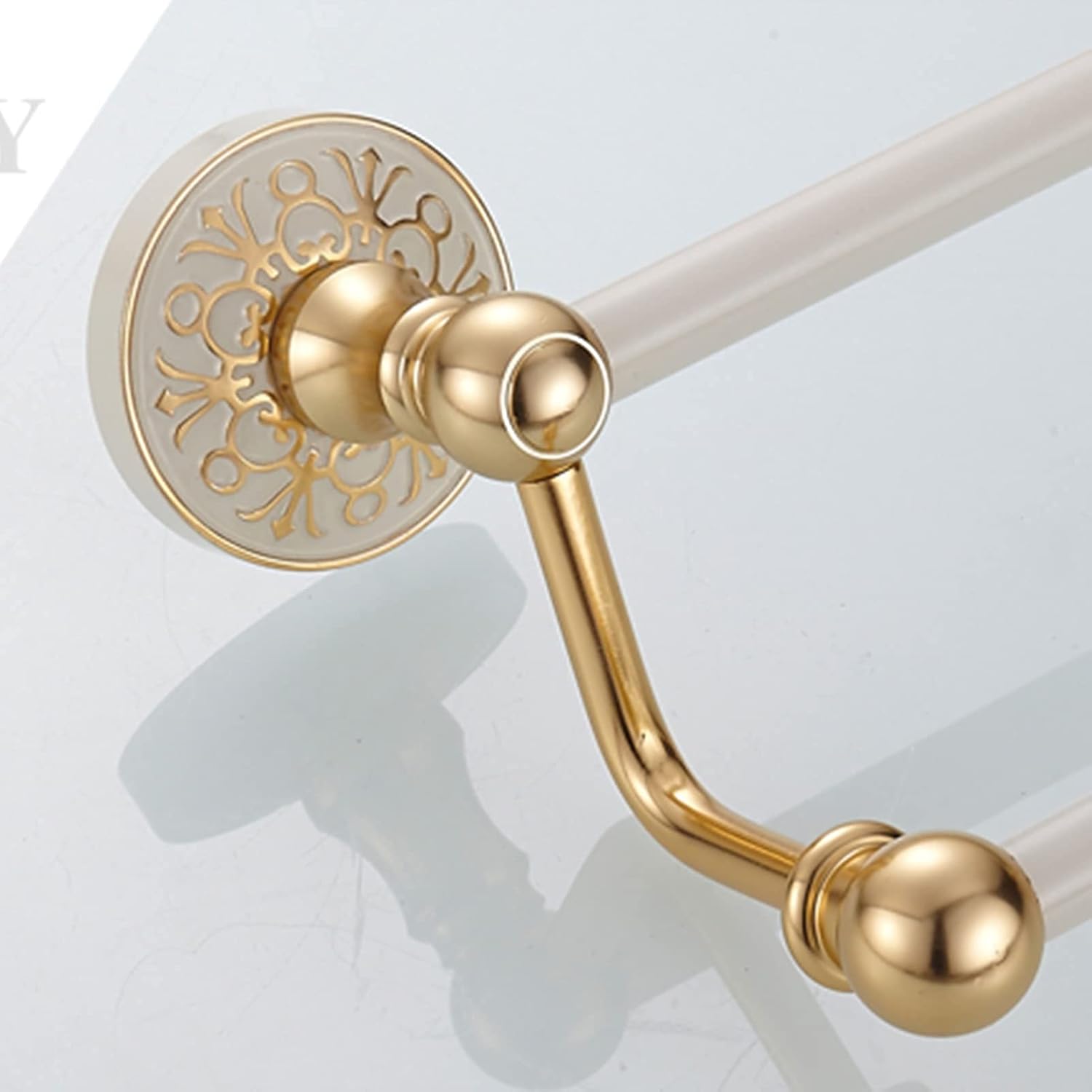 European Style Double Tower Hanger, Quality Space Aluminum Towel Rod for Bathroom Hardware and Kitchen, Wall Mounted Towel Bar Rail, Gold+White, 40cm-100cm (Size : 100cm)