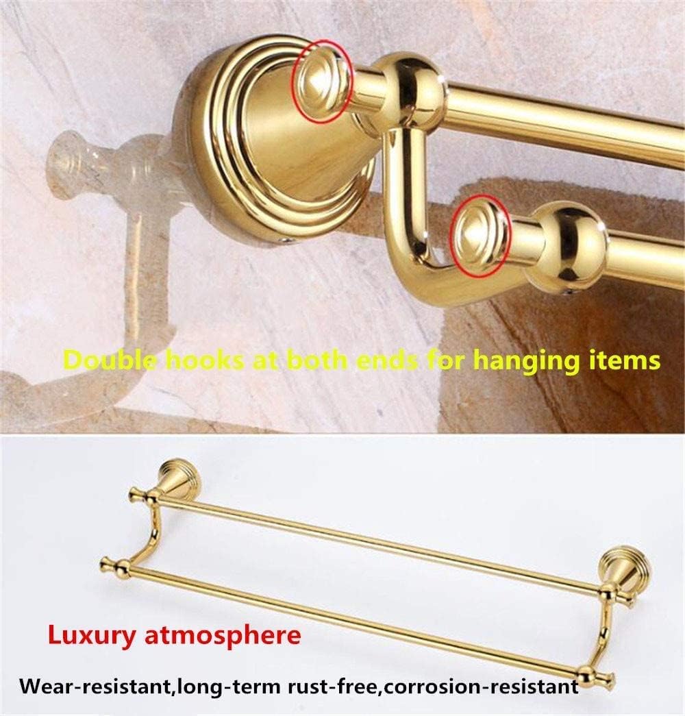 Towel Racks European Copper Towel Rack Double Towel Bar Wall-Mounted Towel Holder Towel Rail for Bathroom Kitchen Office Organizer (Color : Gold, Size : 40cm)
