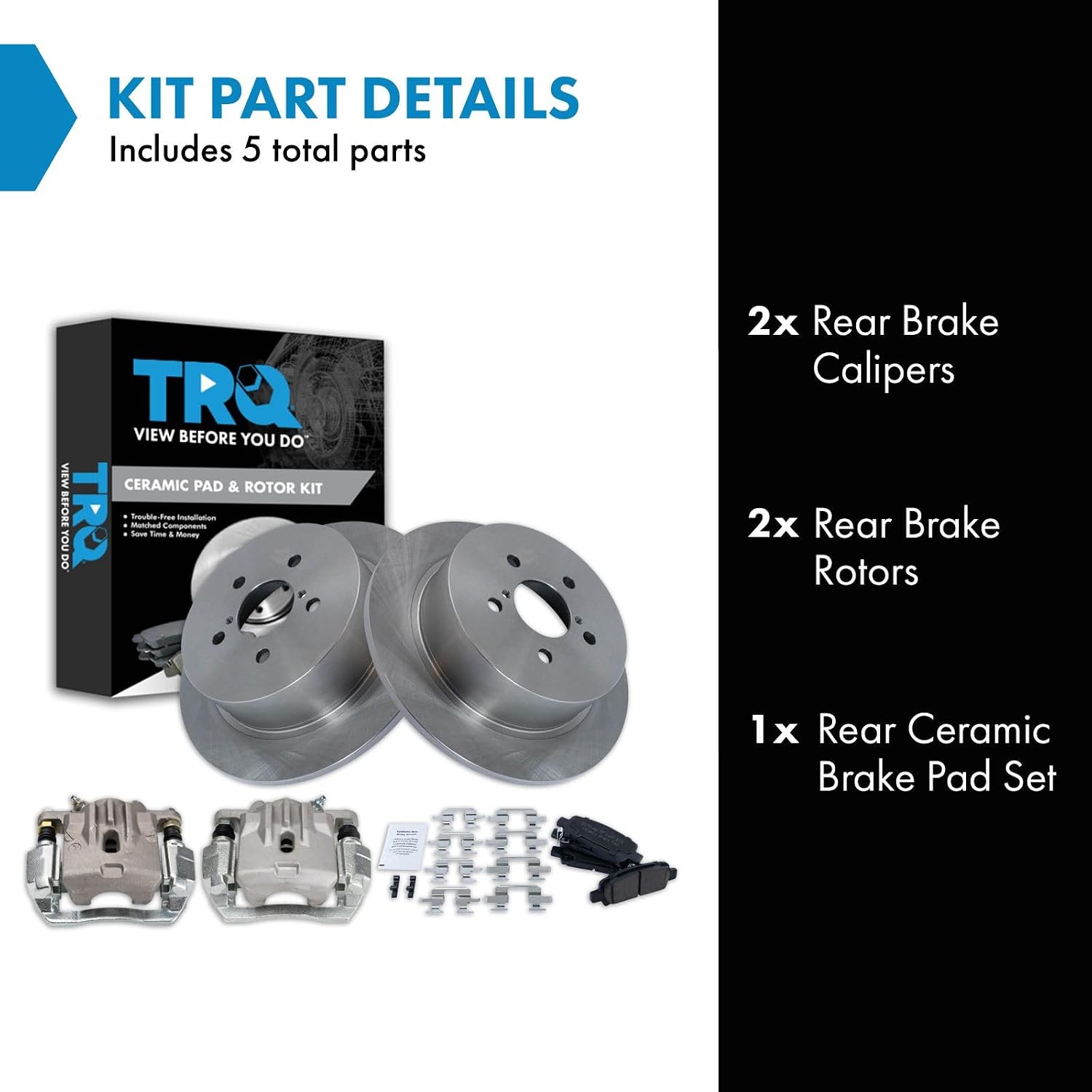 TRQ Rear Brake Pad and Rotor Set Ceramic Rotors Calipers Compatible with 2009 Subaru Legacy 3.0 R