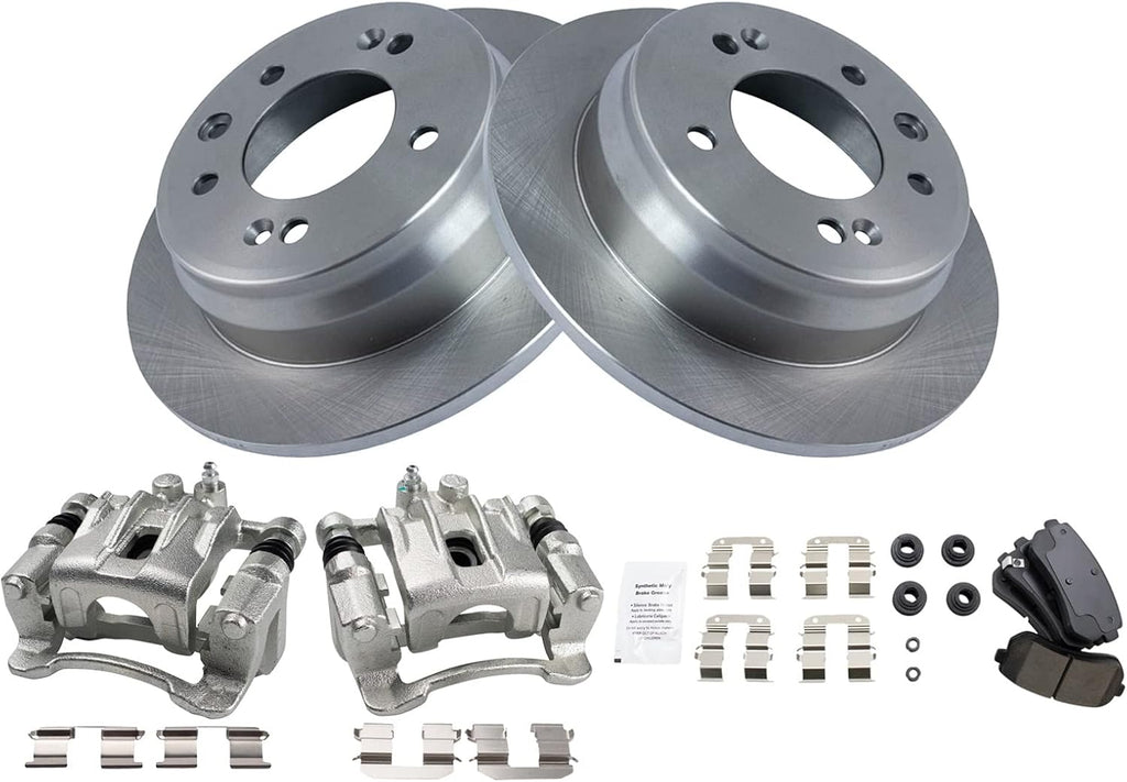 TRQ Rear Brake Pad and Rotor Set Ceramic Solid Rotors Calipers Compatible with 2010-2015 Hyundai Tucson 2011-2016 Kia Sportage