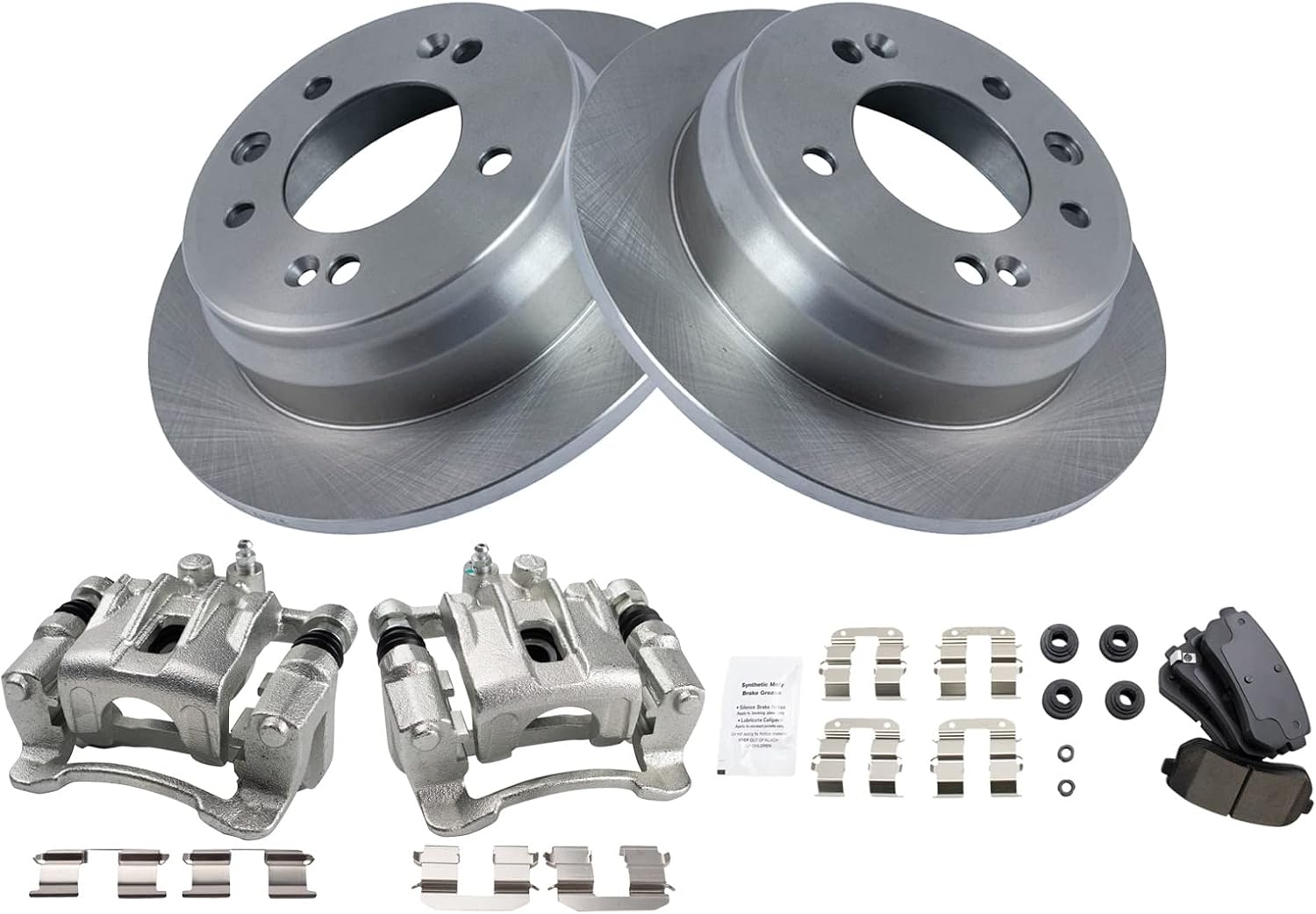 TRQ Rear Brake Pad and Rotor Set Ceramic Solid Rotors Calipers Compatible with 2010-2015 Hyundai Tucson 2011-2016 Kia Sportage