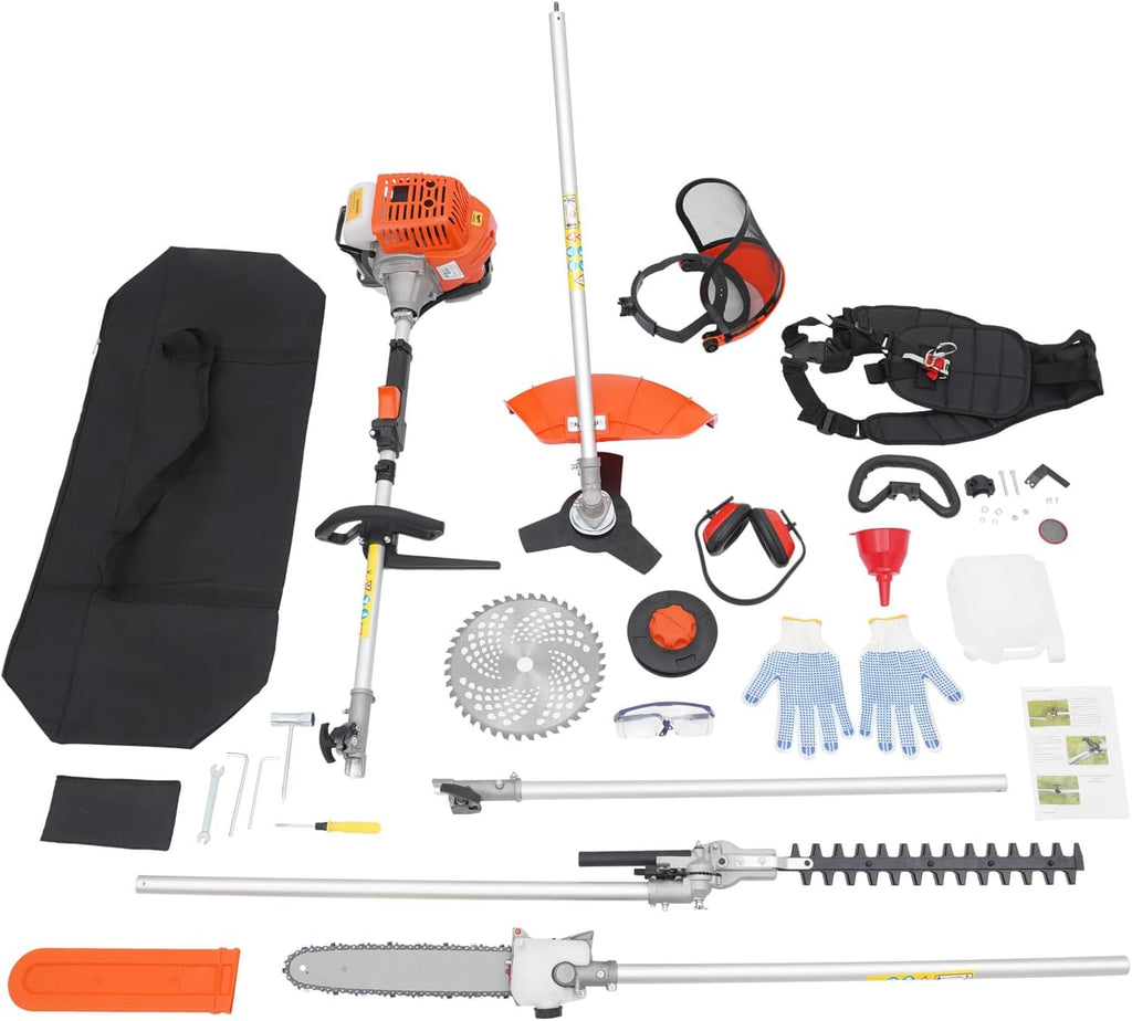 6-in-1 Gas Weed Eater, 2-Stroke 52CC Multi-Functional Trimming Tools Weed Wacker Lawn Mower Hedge Trimmer & Brush Cutter with Extension Pole for Yard Garden Total Lawn Brush and Tree Domination
