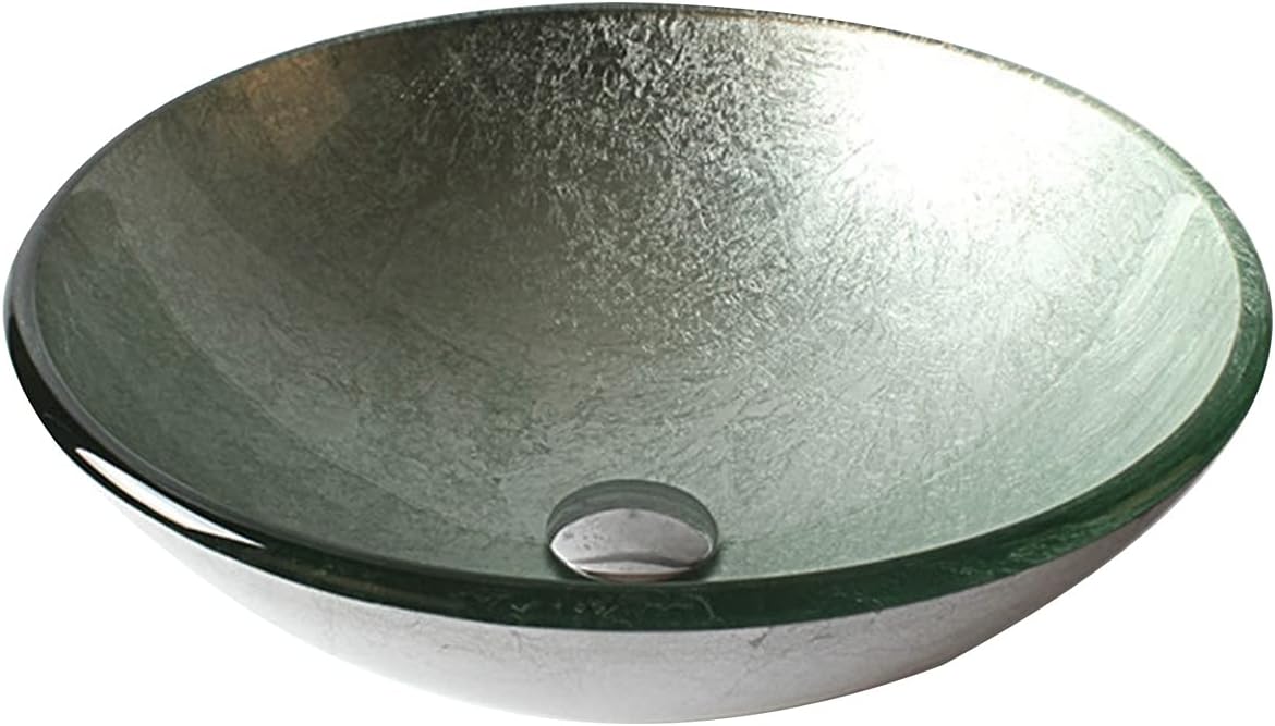 Bathroom Tempered Glass Vessel Sink, Glass Wash Basin, Bathroom Vanity Round Bowl(Silver White)
