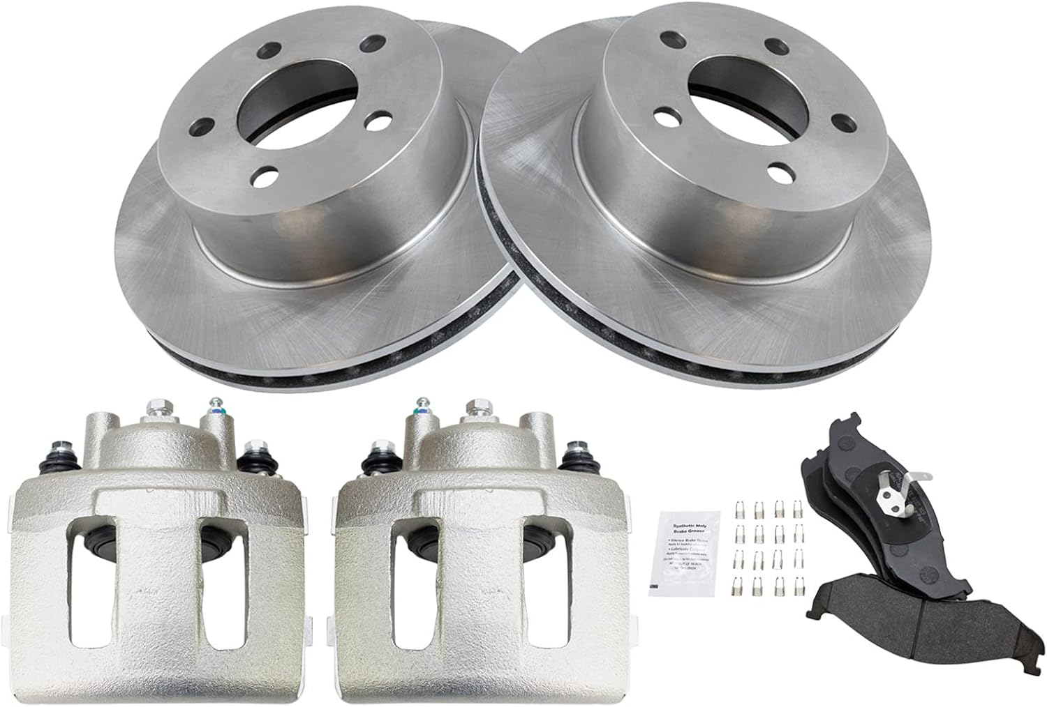 TRQ Front Brake Pad and Rotor Set Semi Metallic Vented Rotors Calipers Compatible with 1991-1998 Jeep Cherokee 1991-1992 Comanche 1993-1998 Grand Cherokee 1991-1999 Wrangler