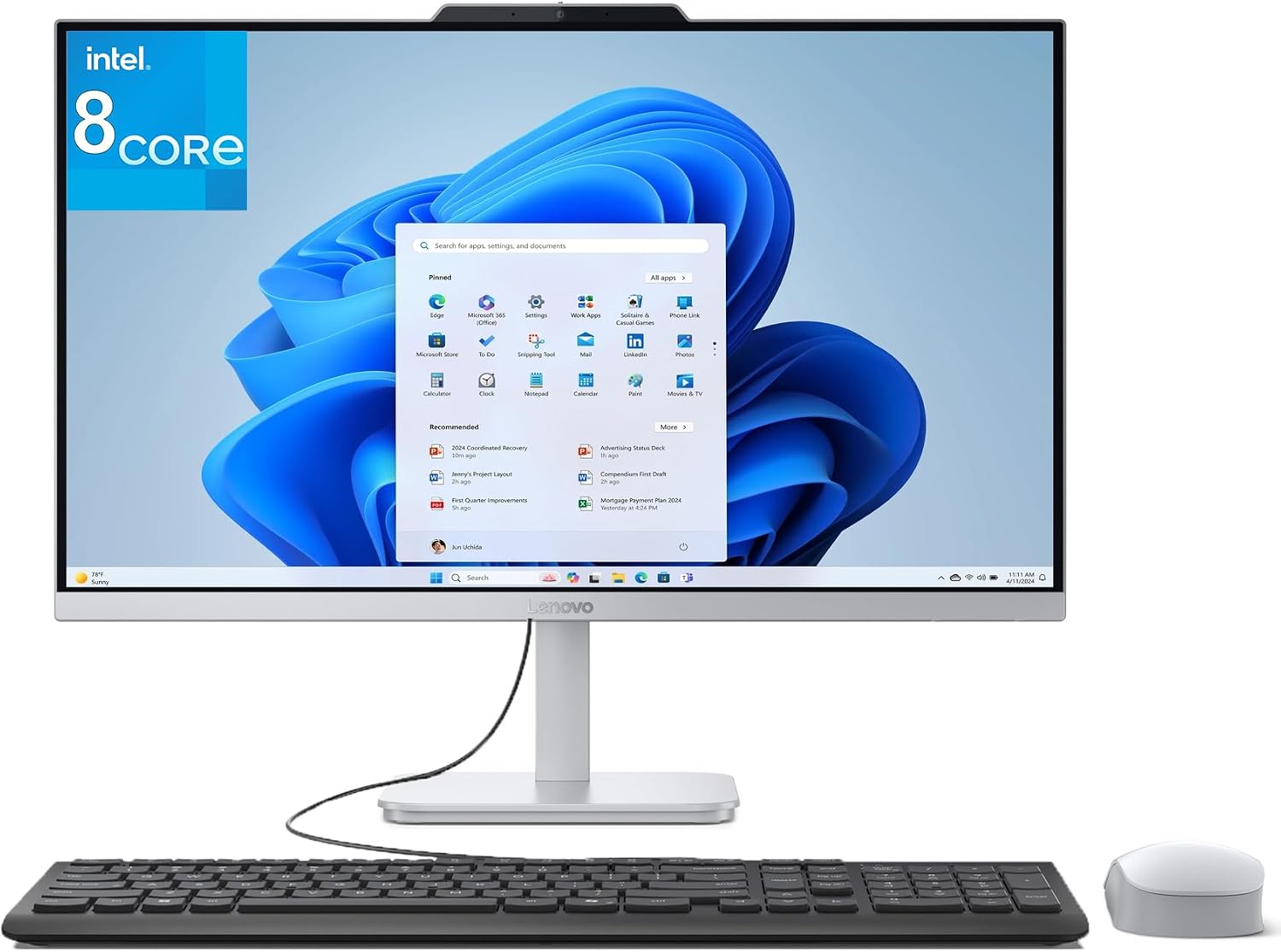 Lenovo 24 23.8' All-in-One Desktop Computer for Home Office, 8GB DDR4 RAM, 512GB PCIe SSD, Intel Processor 8-Core i3-N305, Lifetime Office 365 for Web, FHD AIO PC, WiFi 6, BT 5.2, Win 11, White
