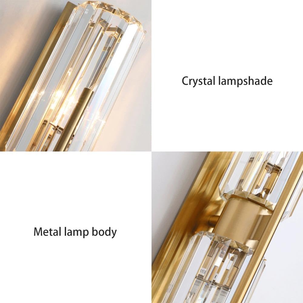 Modern K9 Crystal Wall Sconce Up and Down Wall Mount Light Bathroom Vanity Wall Lighting Fixtures Gold Double Head Wall Lamp for Indoor Living Room Bedroom Bedside