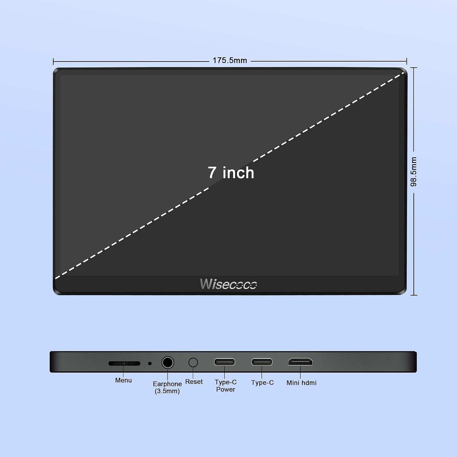 wisecoco 7 inch Portable Monitor Touchscreen IPS 1080P 1920x1080 120Hz Mini LCD Display Second Screen USB C HDMI Ultra Thin for Raspberry Pi 5/4 Switch PS5 Xbox Laptop PC