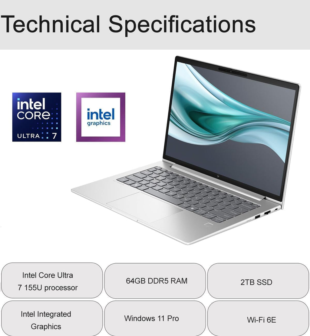 HP EliteBook 640 G11 Business Laptop (14' FHD+ Anti-Glare, Intel 12-Core Ultra 7 155U (> i7-1355U), 64GB DDR5 RAM, 2TB SSD), Backlit Keyboard, FHD Webcam, 2x Thunderbolt 4, Wi-Fi 6E, Win 11 Pro, AI PC