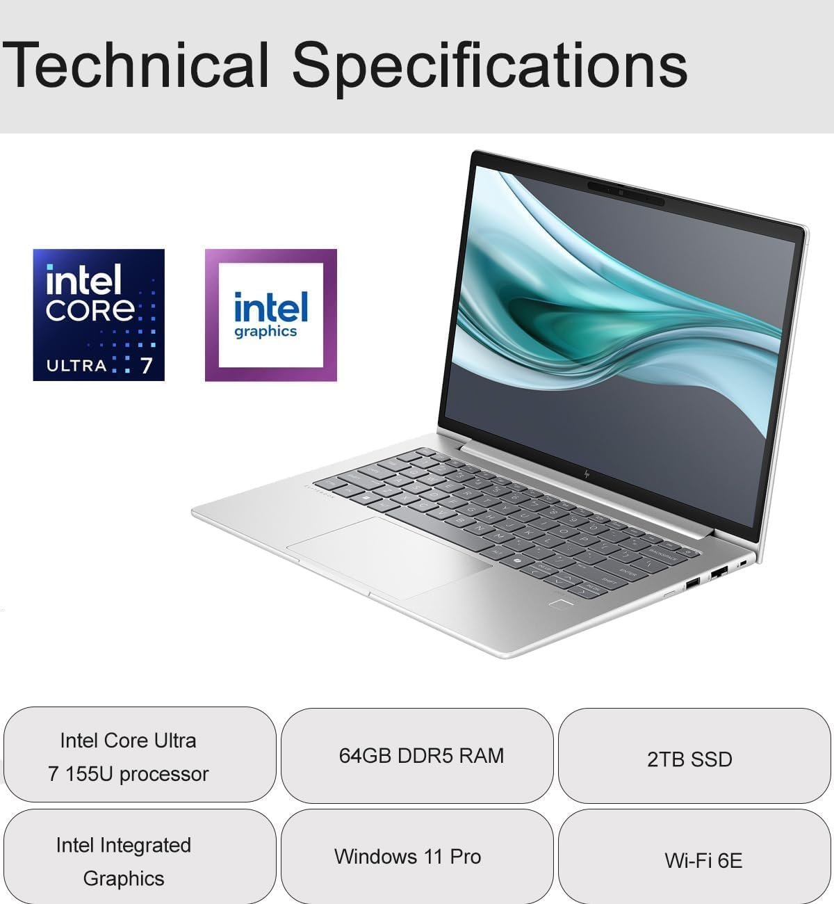 HP EliteBook 640 G11 Business Laptop (14' FHD+ Anti-Glare, Intel 12-Core Ultra 7 155U (> i7-1355U), 64GB DDR5 RAM, 2TB SSD), Backlit Keyboard, FHD Webcam, 2x Thunderbolt 4, Wi-Fi 6E, Win 11 Pro, AI PC