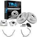 TRQ Front Brake Pad and Rotor Set Ceramic Rotors Calipers Hoses Compatible with 2000 Cadillac Escalade
