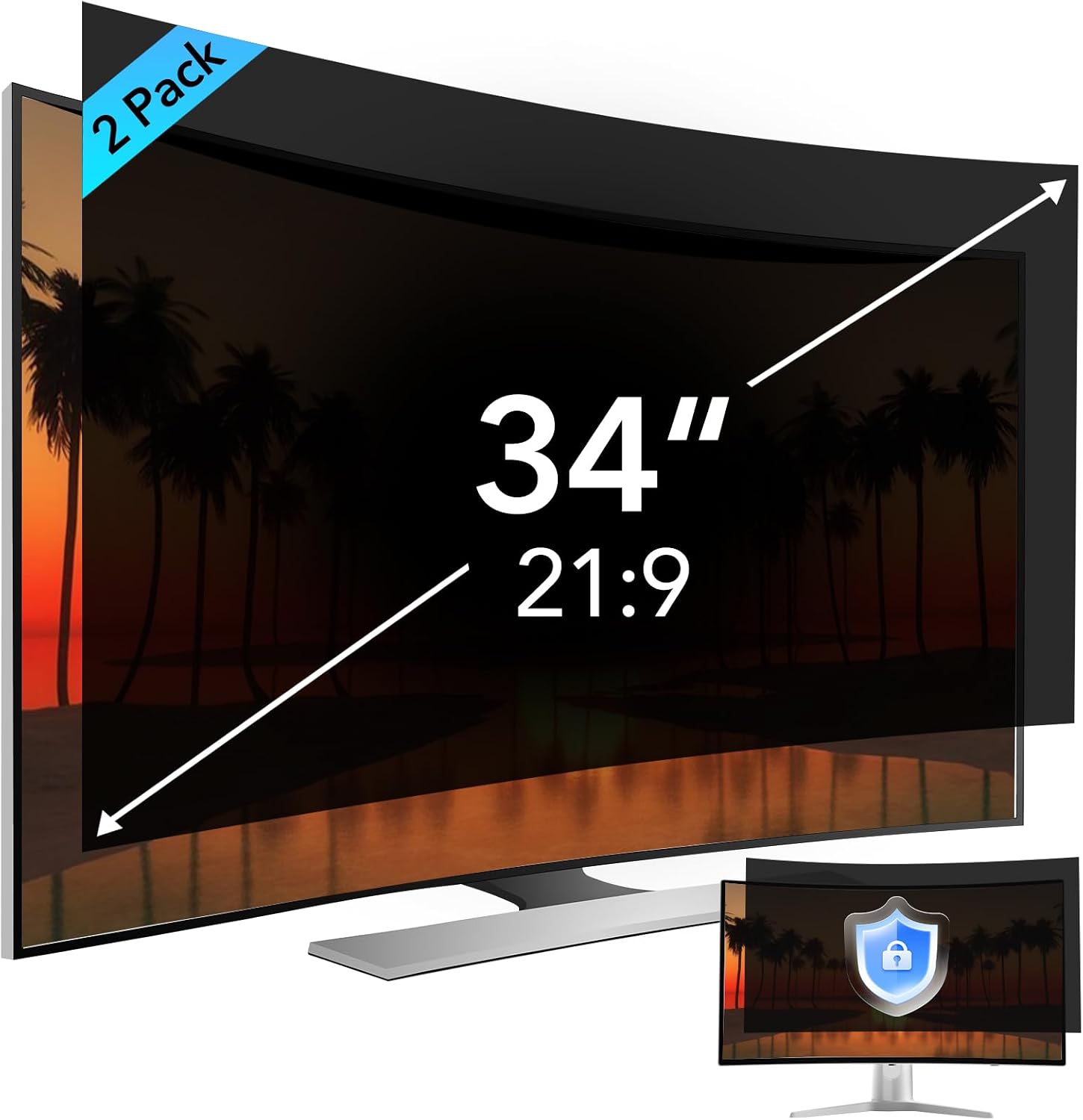 2 Pack 34 inch Computer Privacy Screen Filter for 21:9 Aspect Ratio Widescreen Monitor,34in Curved Computer Monitor Privacy Shield Anti Glare Eye Protection, Anti-Scratch Removable Protector Film