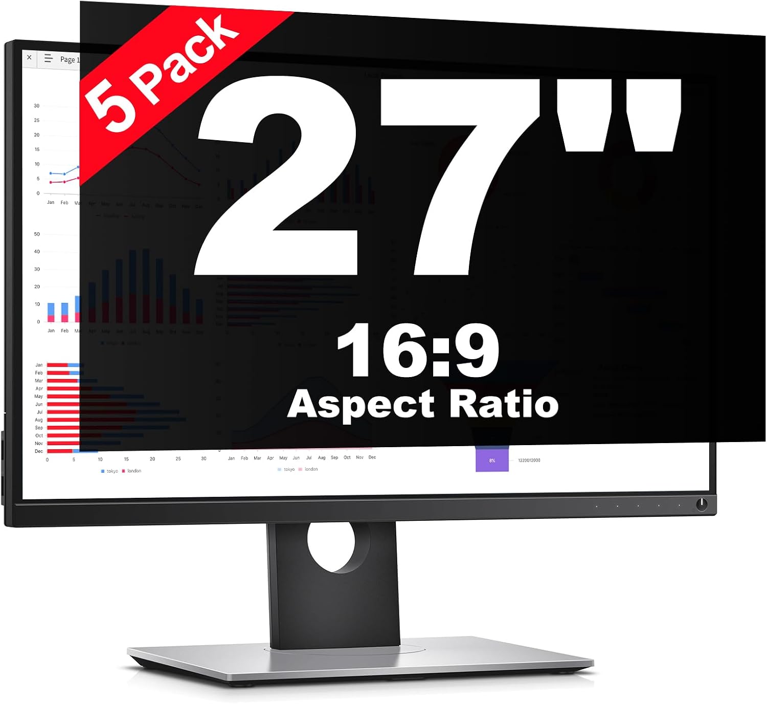 [5 Pack] 27 Inch Computer Privacy Screen Protector for HP Dell Acer Samsung LG and More, Removable Security Shield Filter for 16:9 Aspect Ratio Monitor Like ViewSonic Sceptre AOC Koorui BenQ and More