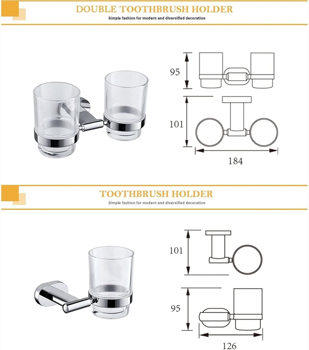 KETTEL Bathroom Accessories, Chrome Polished Bathroom Hardware,Gold Holder Bathroom Accessories，Wall-Mounted Bathroom Rack Accessory ，Fixtures (Color : Double Towel Bar)