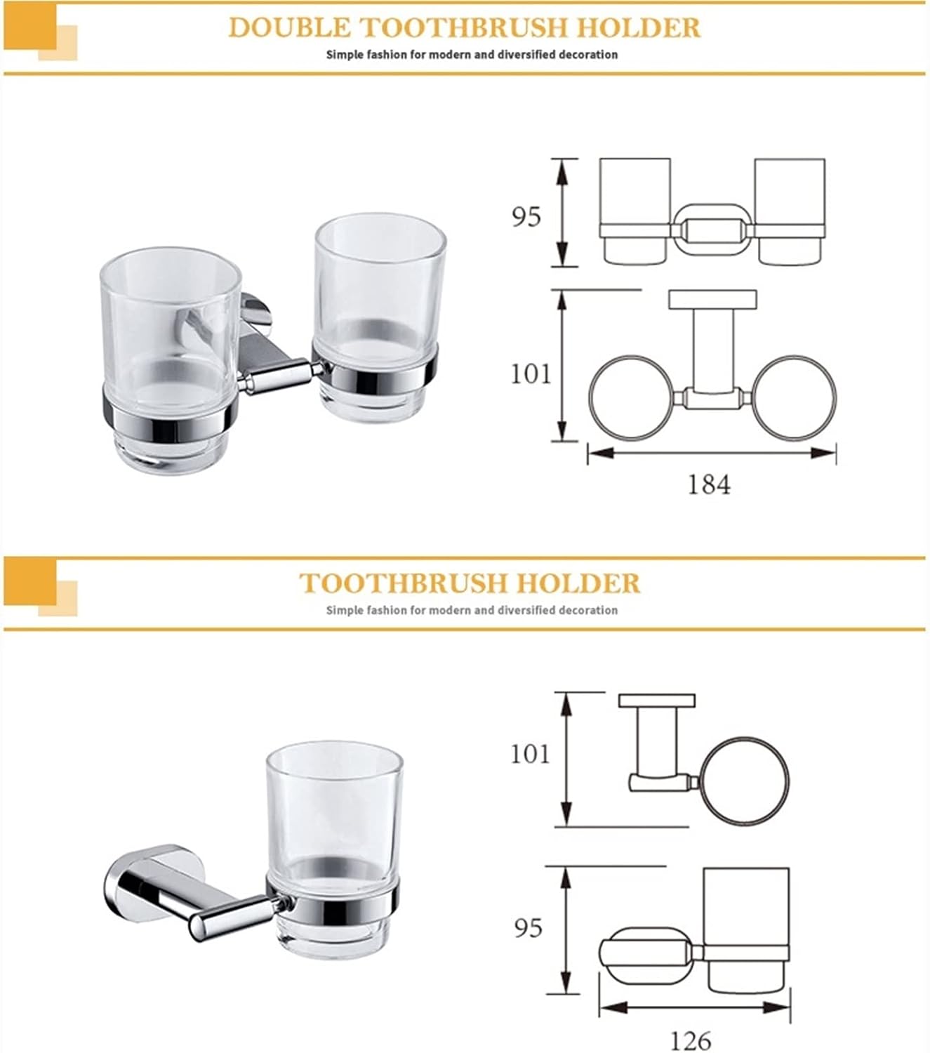 KETTEL Bathroom Accessories, Chrome Polished Bathroom Hardware,Gold Holder Bathroom Accessories，Wall-Mounted Bathroom Rack Accessory ，Fixtures (Color : Single Towel Bar)