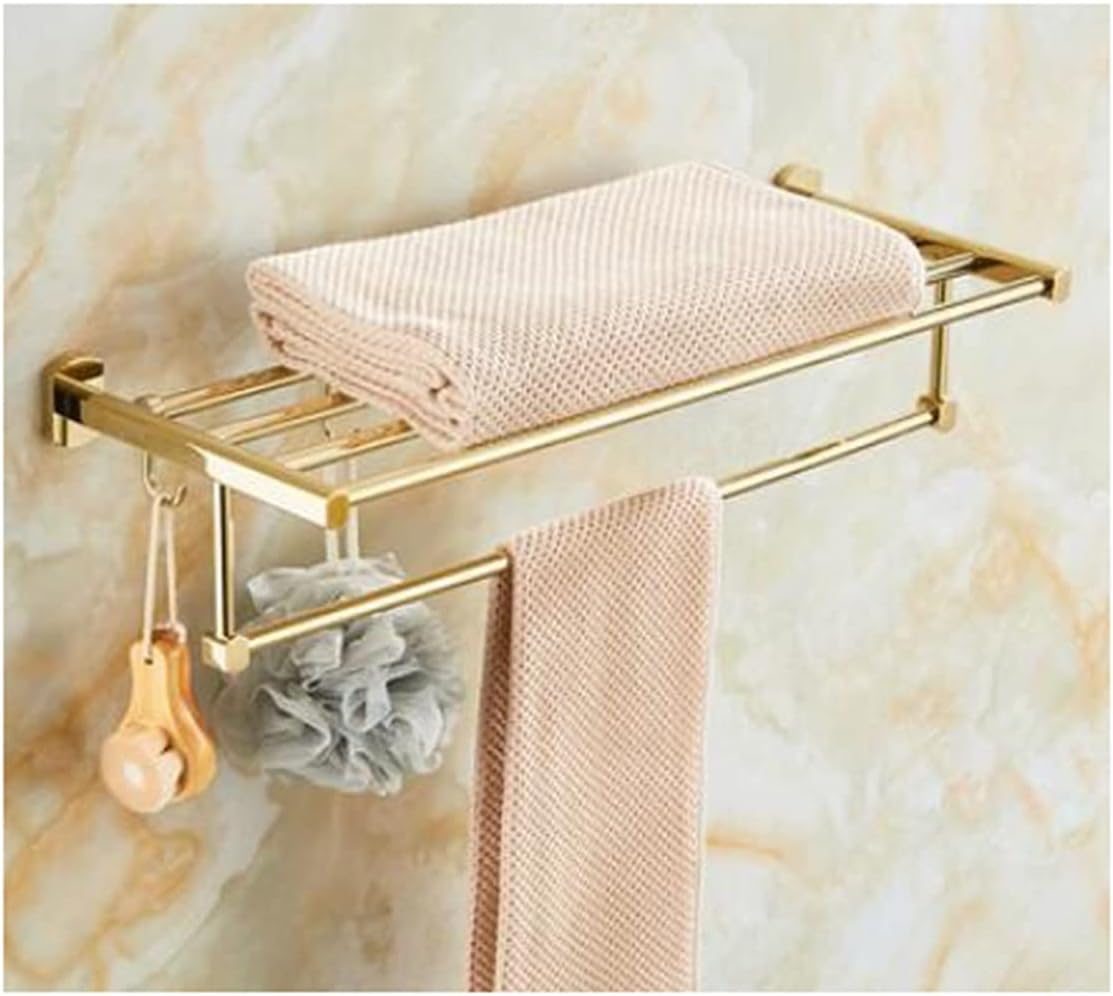 Shower Shelves Gold Bath Sets, Towel Rack, Paper Holder, Toilet Brush Holder, Hooks Bathing Accessories (Color : Towel Rack 2)