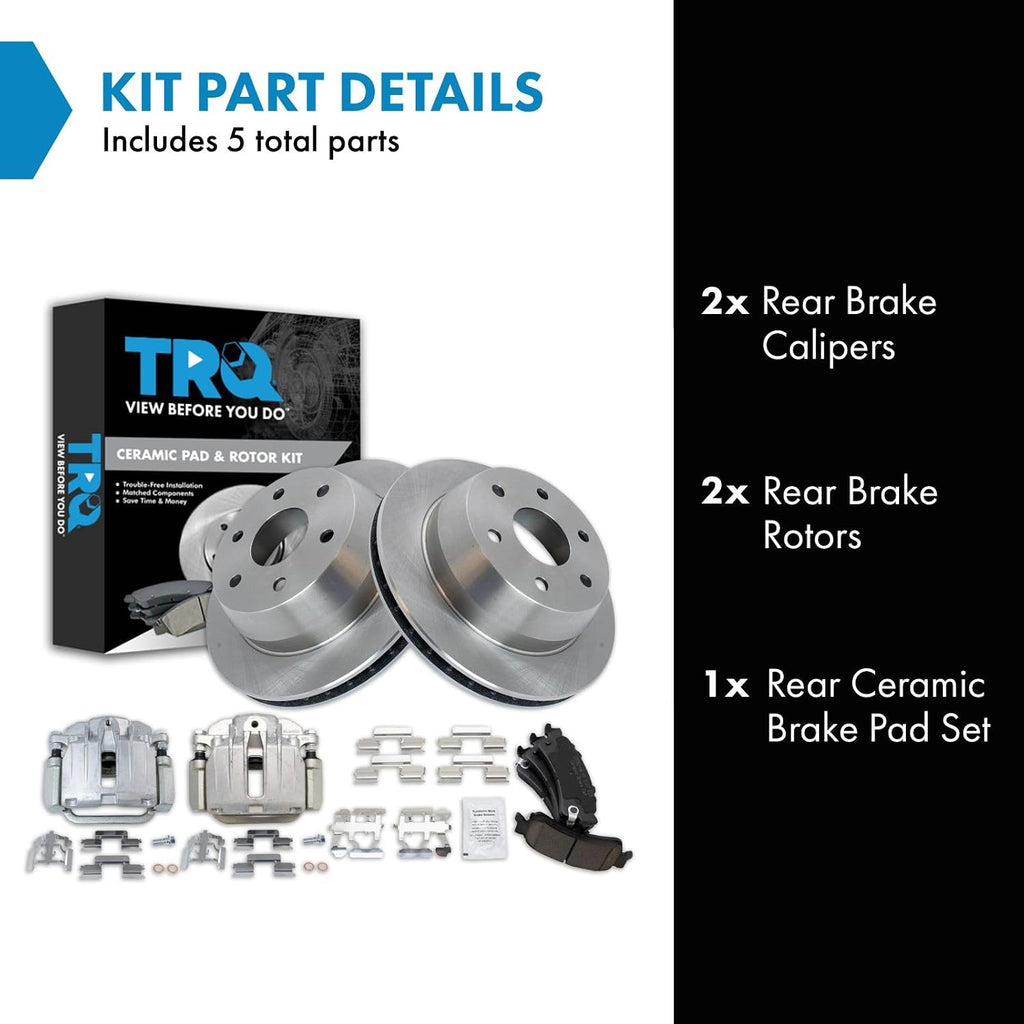 TRQ Rear Brake Pad and Rotor Set Ceramic Rotors Calipers Compatible with 2003 GMC Sierra 1500