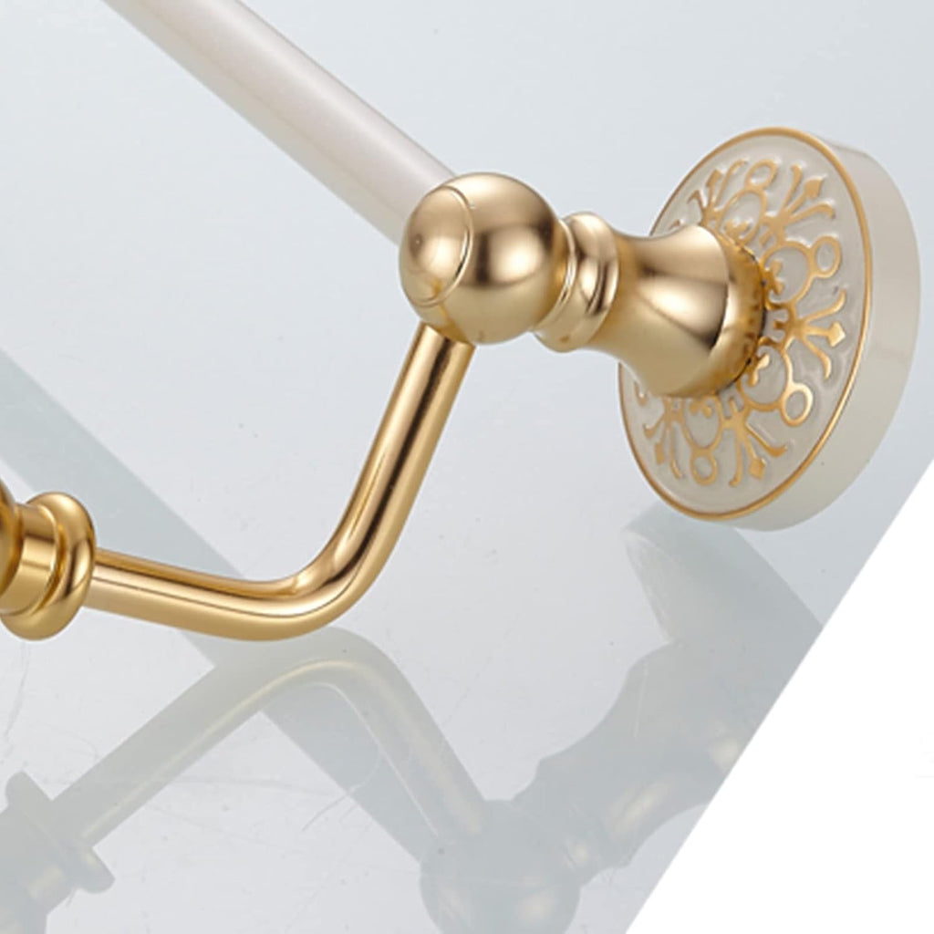 European Style Double Tower Hanger, Quality Space Aluminum Towel Rod for Bathroom Hardware and Kitchen, Wall Mounted Towel Bar Rail, Gold+White, 40cm-100cm (Size : 100cm)