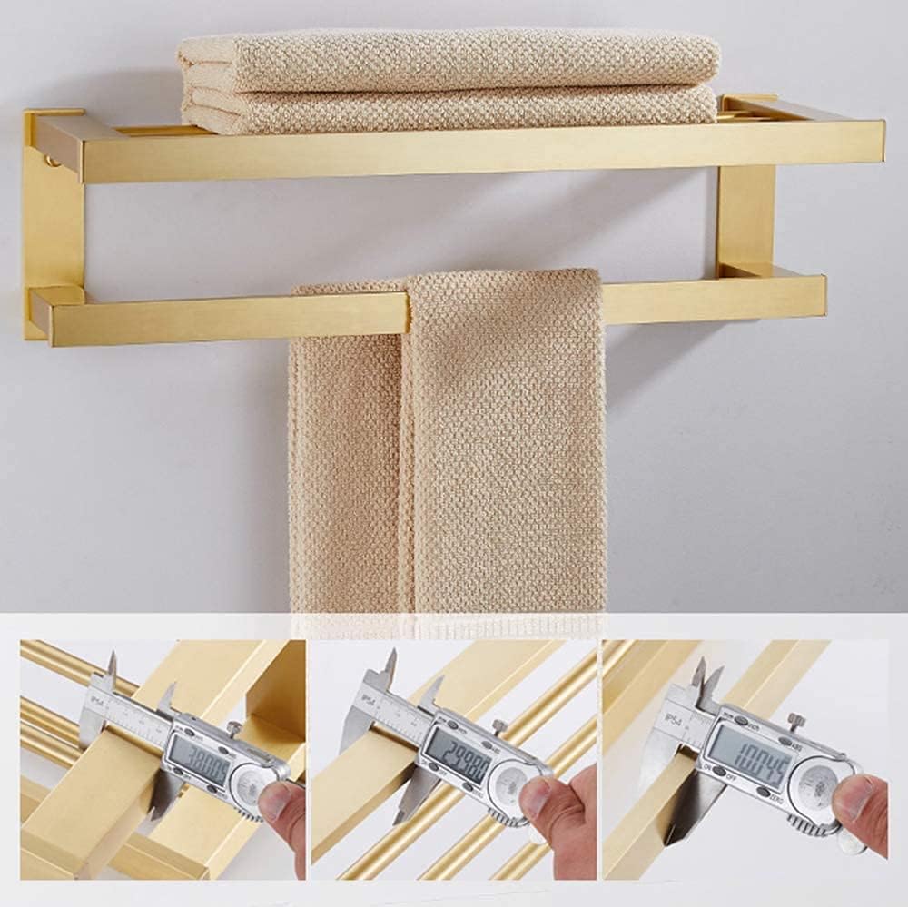 Gold Towel Rack Shelf with Double Towel Bar Alumium Alloy Wall Mount Towel Rail for Bathroom Decoration 70cm,Gold-50Cm