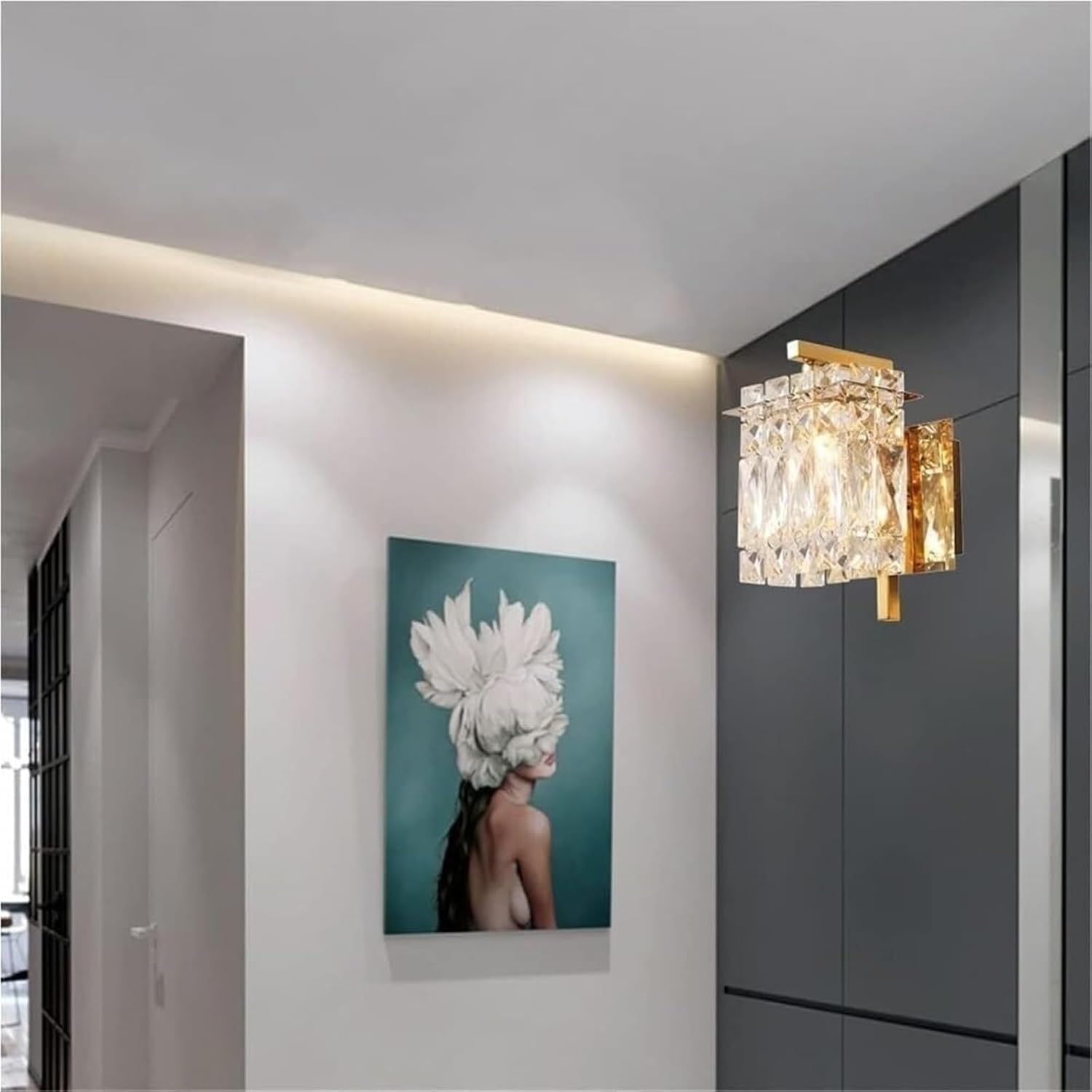 Modern Crystal Wall Sconce E14 Base Wall Lamp Crystal Bathroom Wall Mount Light Home Decoration Over Mirror Lamp Bedroom Wall Lamp for Bedside Living Room Hallway(Gold)(Gold)