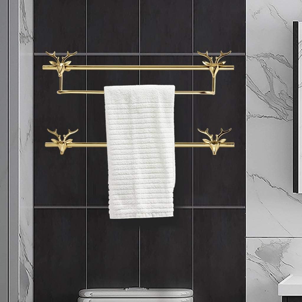 Towel Rack Towel Rail Creative Deer Head Stowel Rack High-Grade Copper Towel Rail Wall Mounted Towel Rack Bathroom Hotel Supplies Towel Bar Towel Holder/A-Gold/Double Bar