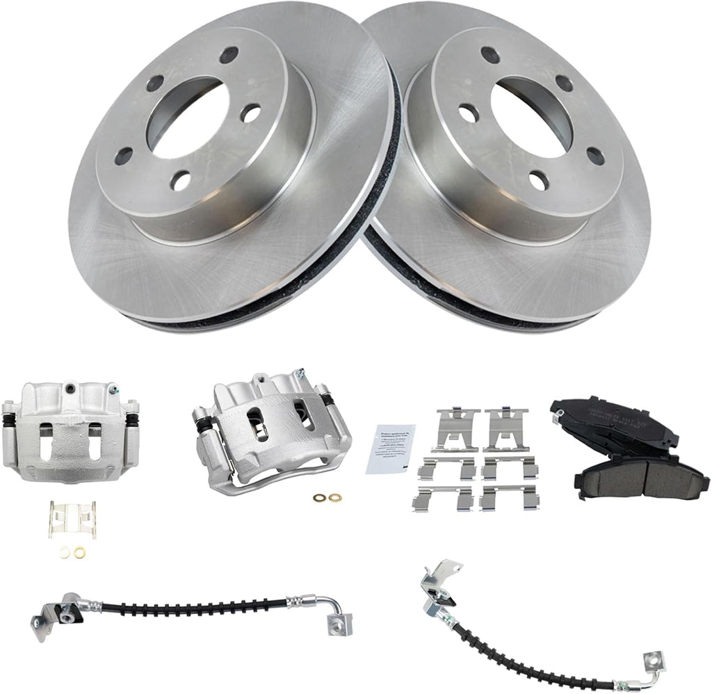 TRQ Front Brake Pad and Rotor Set Ceramic Rotors Calipers Hoses Compatible with 1996-2001 Ford Explorer 1998-2002 Ranger Mazda B4000 1998-2001 Mercury Mountaineer