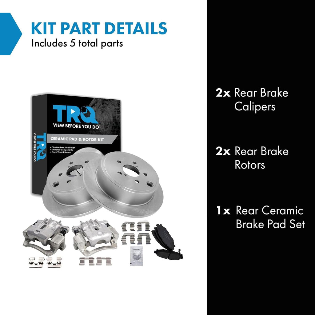 TRQ Rear Brake Pad and Rotor Set Ceramic Solid Rotors Calipers Compatible with 2012-2013 Subaru Impreza