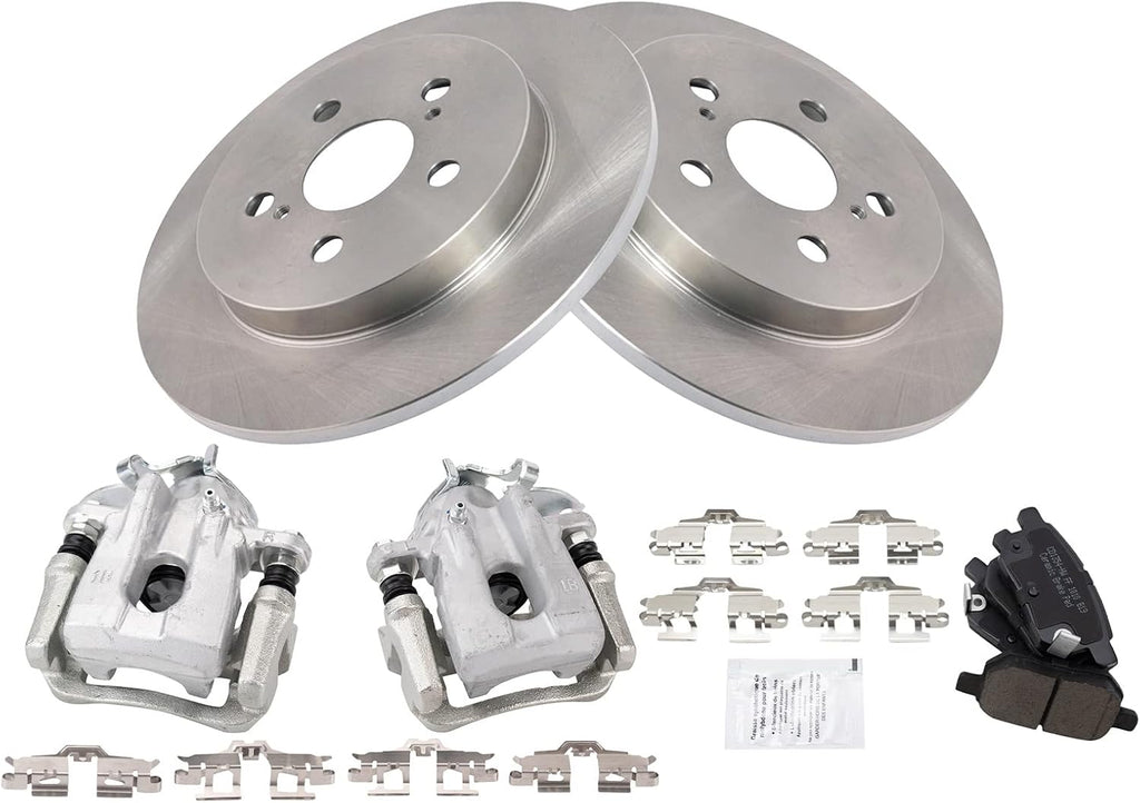 TRQ Rear Brake Pad and Rotor Set Ceramic Solid Rotors Calipers Compatible with 2010-2013 Toyota Prius
