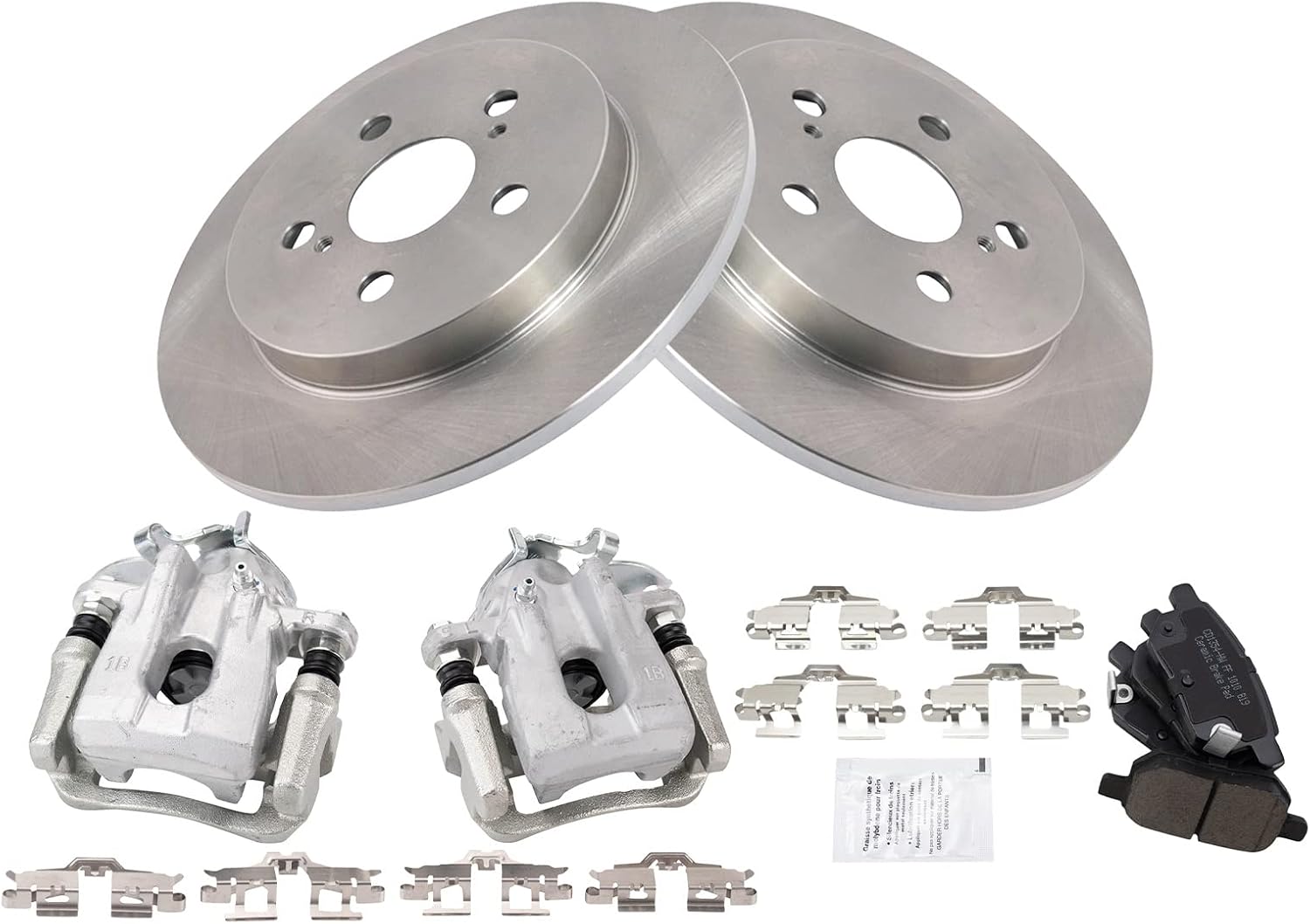 TRQ Rear Brake Pad and Rotor Set Ceramic Solid Rotors Calipers Compatible with 2010-2013 Toyota Prius
