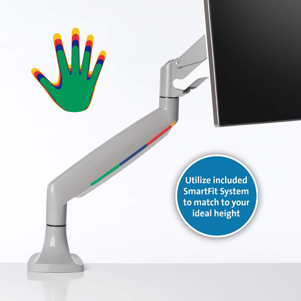 Kensington SmartFit One-Touch Monitor Arm – Height Adjustable Gas Spring for Single Monitor, 13″–32″, 360° Rotation, ±90° Tilt, Cable Management – White (K55470WW)