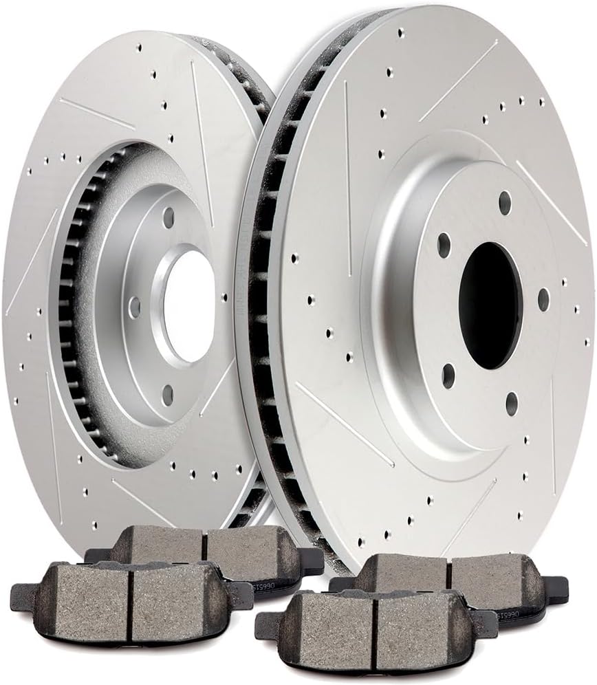 SCITOO Brake Kits For INFINITI For EX35,For EX37,For FX45,For M37,For M45,For Nissan For 350Z,For 370Z,For Murano Front Drilled Slotted Brake Rotors and Ceramic Brakes Pads Replacement: 31375;D888