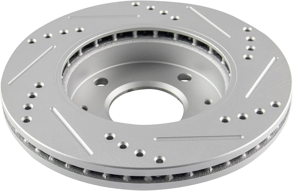 TRQ Performance Front Brake Pad and Rotor Set Ceramic Drilled Slotted Coated Rotors Calipers Compatible with 2002-2005 Hyundai Elantra