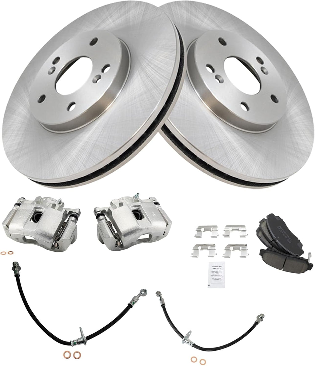 TRQ Front Brake Pad and Rotor Set Ceramic Rotors Calipers Hoses Compatible with 2004-2008 Acura TL 2004-2008 TSX 2003-2007 Honda Accord