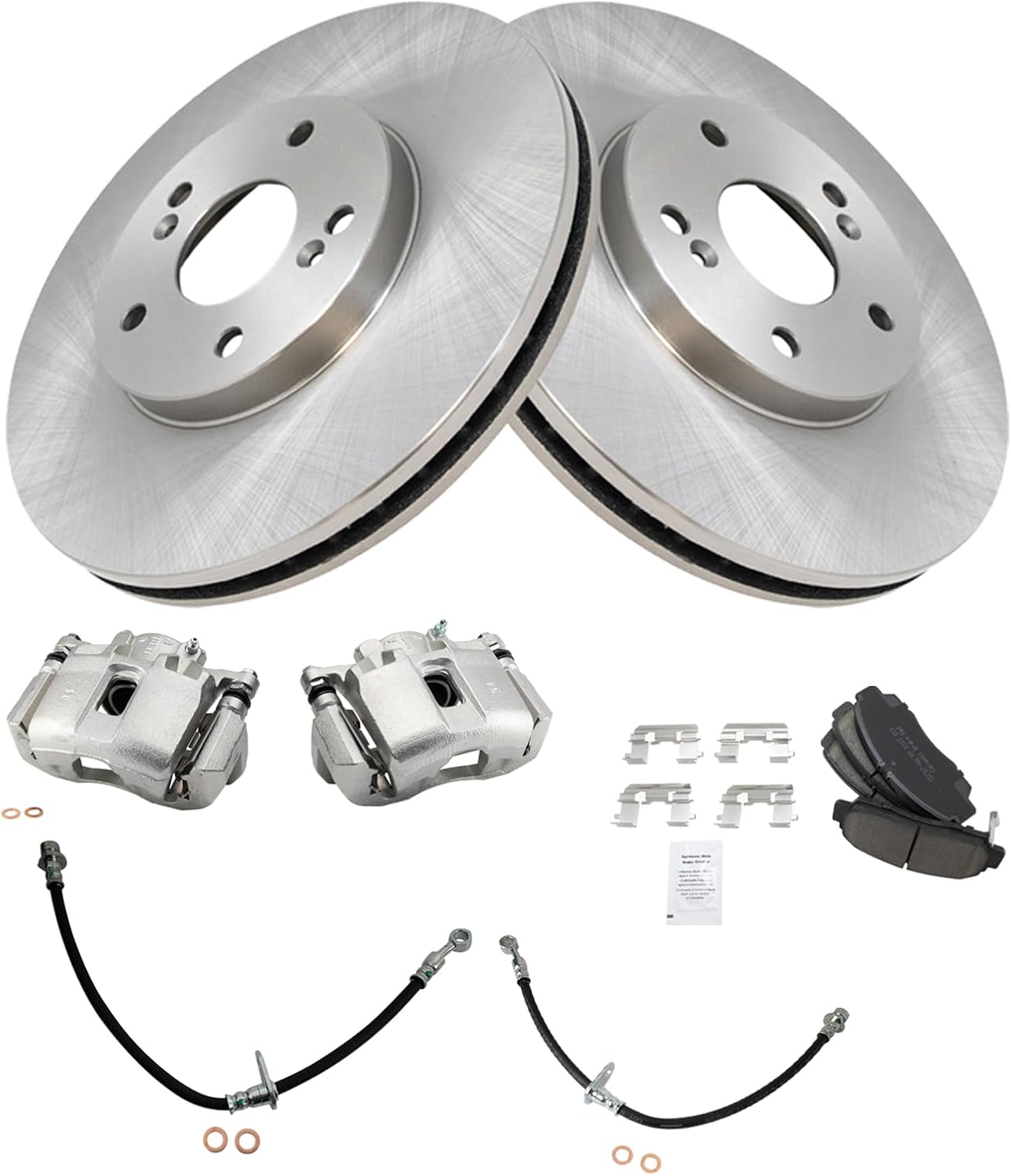 TRQ Front Brake Pad and Rotor Set Ceramic Rotors Calipers Hoses Compatible with 2004-2008 Acura TL 2004-2008 TSX 2003-2007 Honda Accord