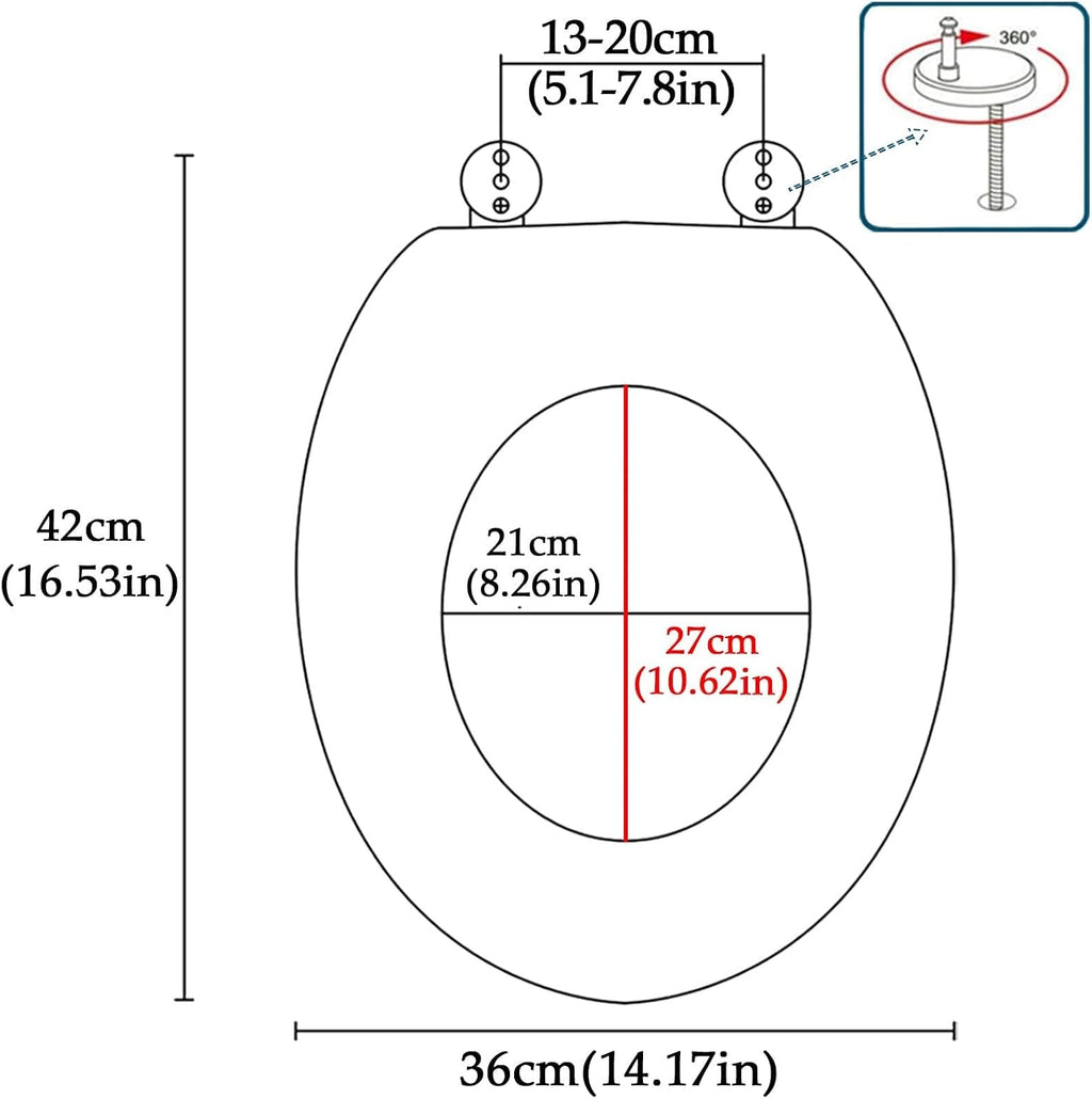 16.5 in Toilet Seat,Round Toilet Seat Cover Thicken Heavy Duty Non-Slip Toilet Lid Quick Release Easy Cleaning,Resin Toilet Seat with Adjustable Hinges,Silver，Silver