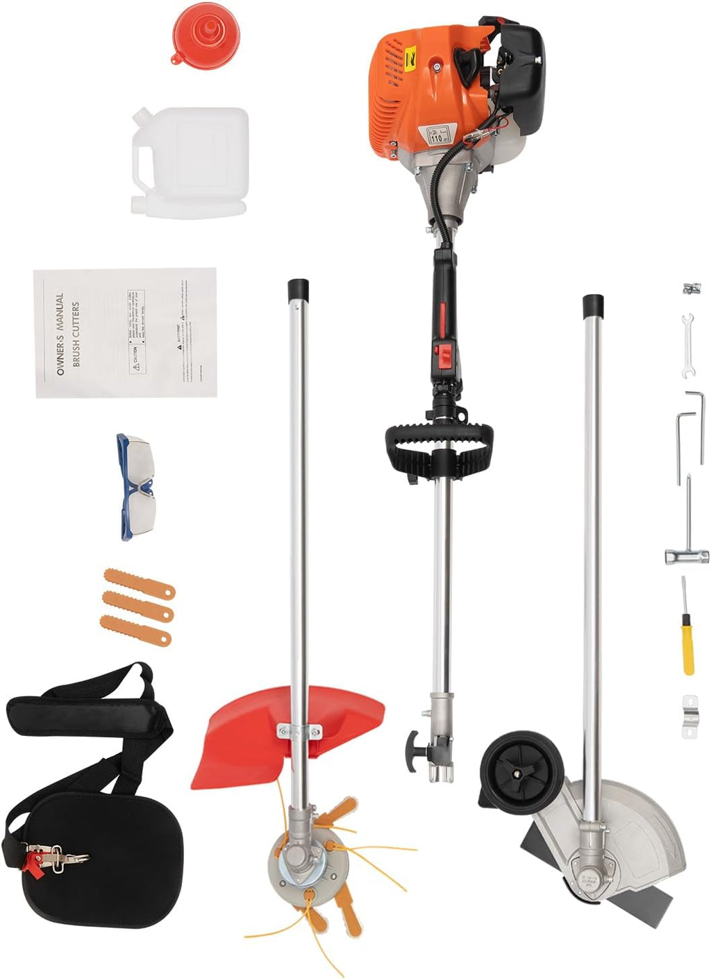 YIYIBYUS 33CC Weed Wacker Eater Gas Powered, 2-Cycle 5.74FT String Trimmer/Edger with Two Blade Heads, Lawn Mower Hedge Trimmer with Rubber Handle & Shoulder Strap