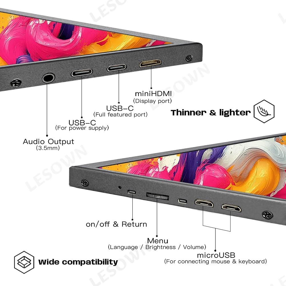10.1 inch Touchscreen Small Portable Monitor 2.5K 2560x1600 IPS Screen Display USB-C HDMI Travel Secondary Computer Monitor for CCTV Gaming Windows PC with Speakers
