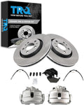TRQ Front Brake Pad and Rotor Set Ceramic Rotors Calipers Hoses Compatible with 2005 Volkswagen Jetta