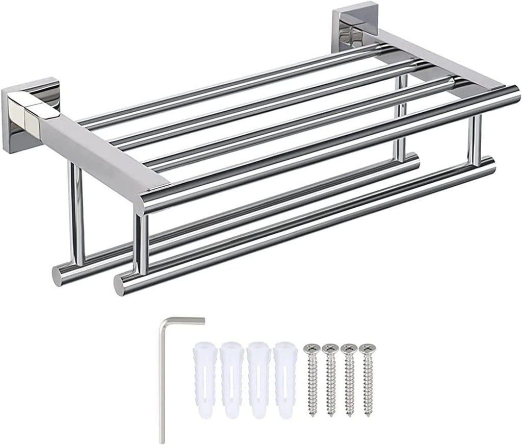 Towel Rail Bathroom Wall Mounted Towel Holder,Double Towel Holder with 2 Bars Bathroom Shelf,Brushed Bathroom,Wall Mounted Hanger Storage/Gold/A, Grey Wolf (Matte Black Grey Wolf)