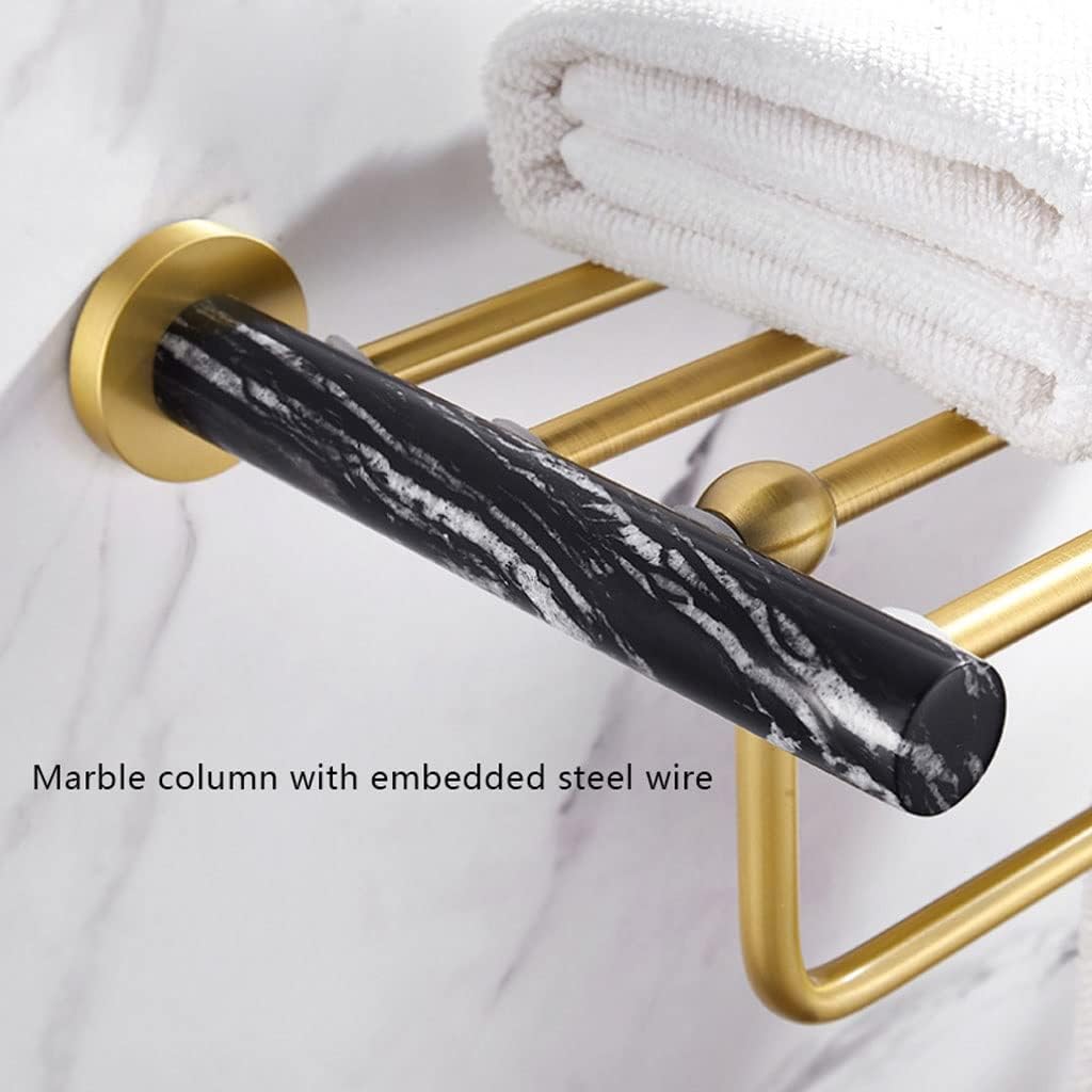 Towel Racks Black Marble Towel Rack Brushed Gold Space Aluminum Towel Holder Bathroom Wall Mounted Double Towel Bar Storage Shelf Organizer