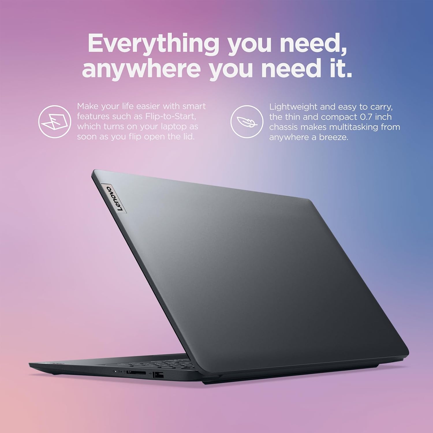 Lenovo IdeaPad Laptop, 15.6' 1920 x 1080 (FHD) Display, AMD Ryzen 3 7320U Processor, 8GB LPDDR5 RAM, 256GB SSD, Wi-Fi 6, SD Card Reader, HDMI, Webcam, Windows 11 S, Abyss Blue, EAT Cloth